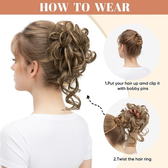 2PCS Synthetic Messy Bun Hair Pieces Wavy Curly Updo Extensions for Women main image 6
